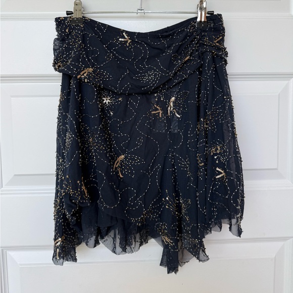 NWT Zara Collection Navy Embroidered Asymmetric Beaded Skirt - Picture 3 of 15